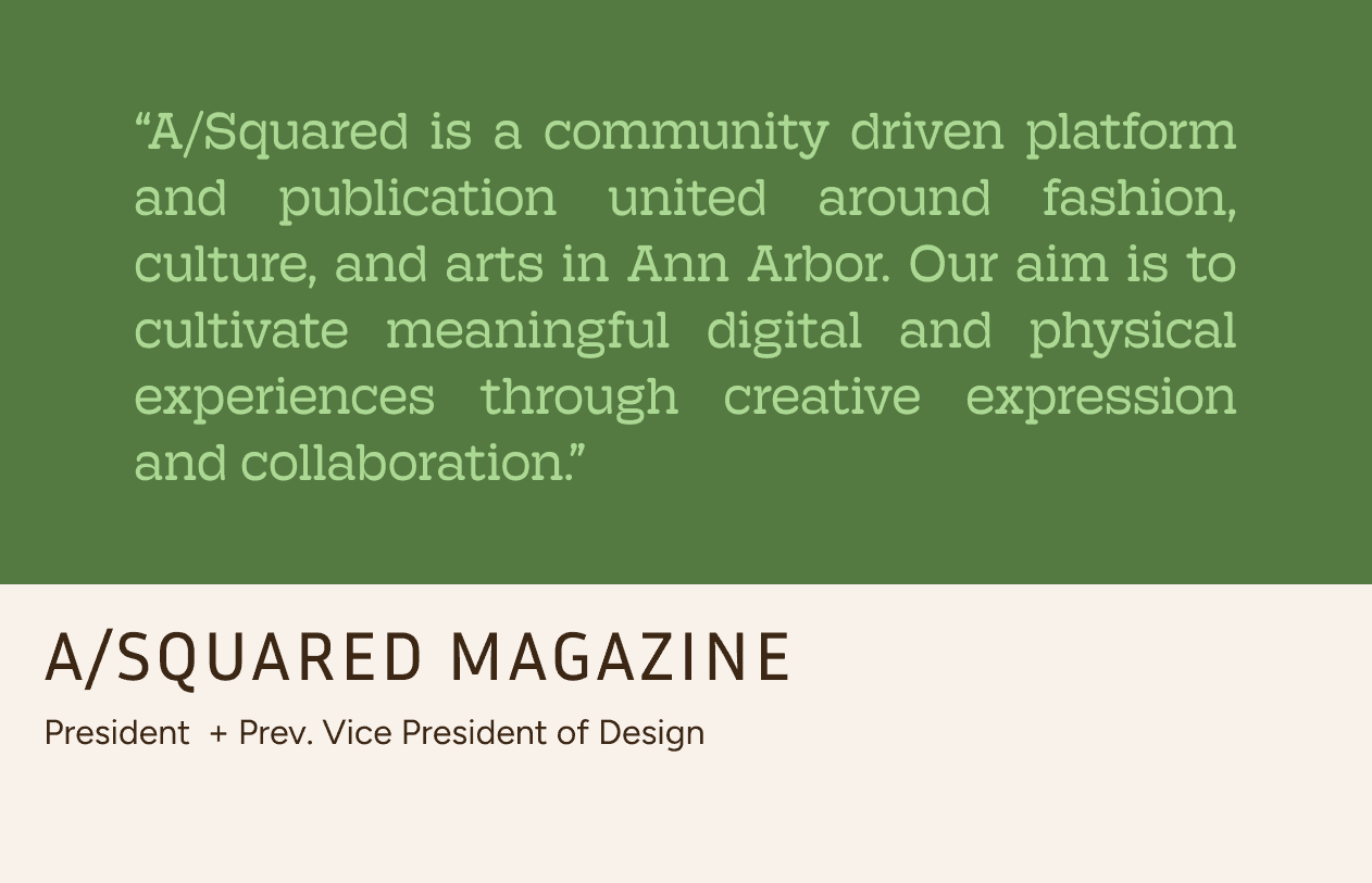 A/Squared Magazine, President and previous Vice President of Design