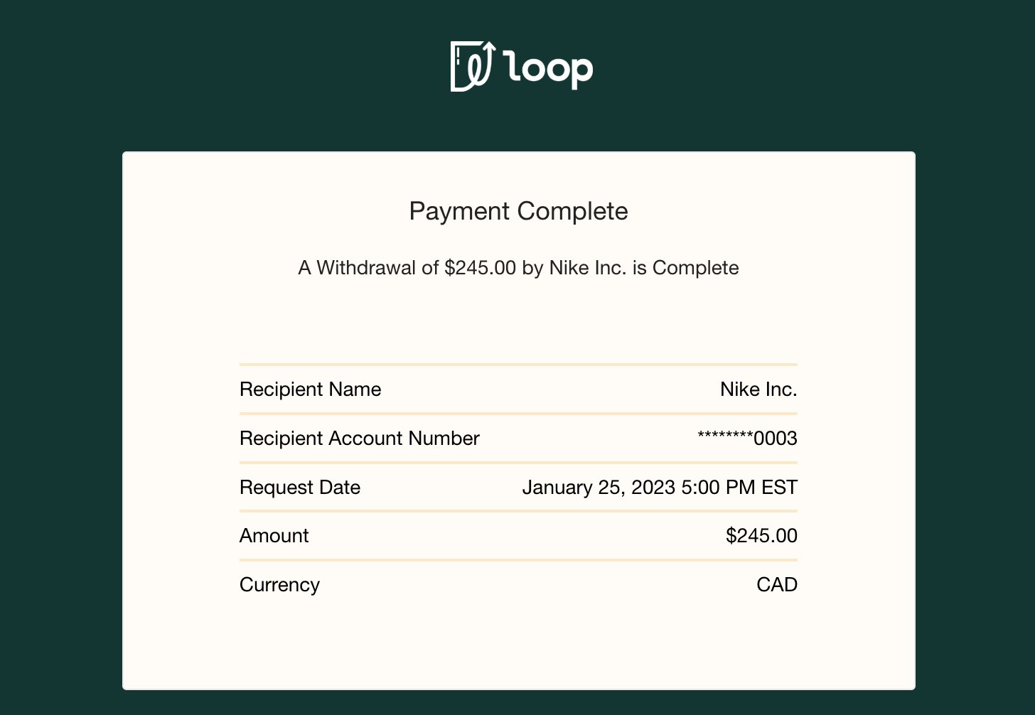 An old payment complete email