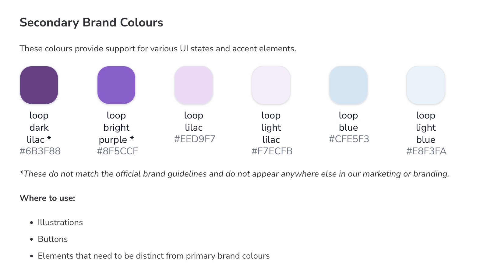 Old secondary brand colours with lilacs and light blues