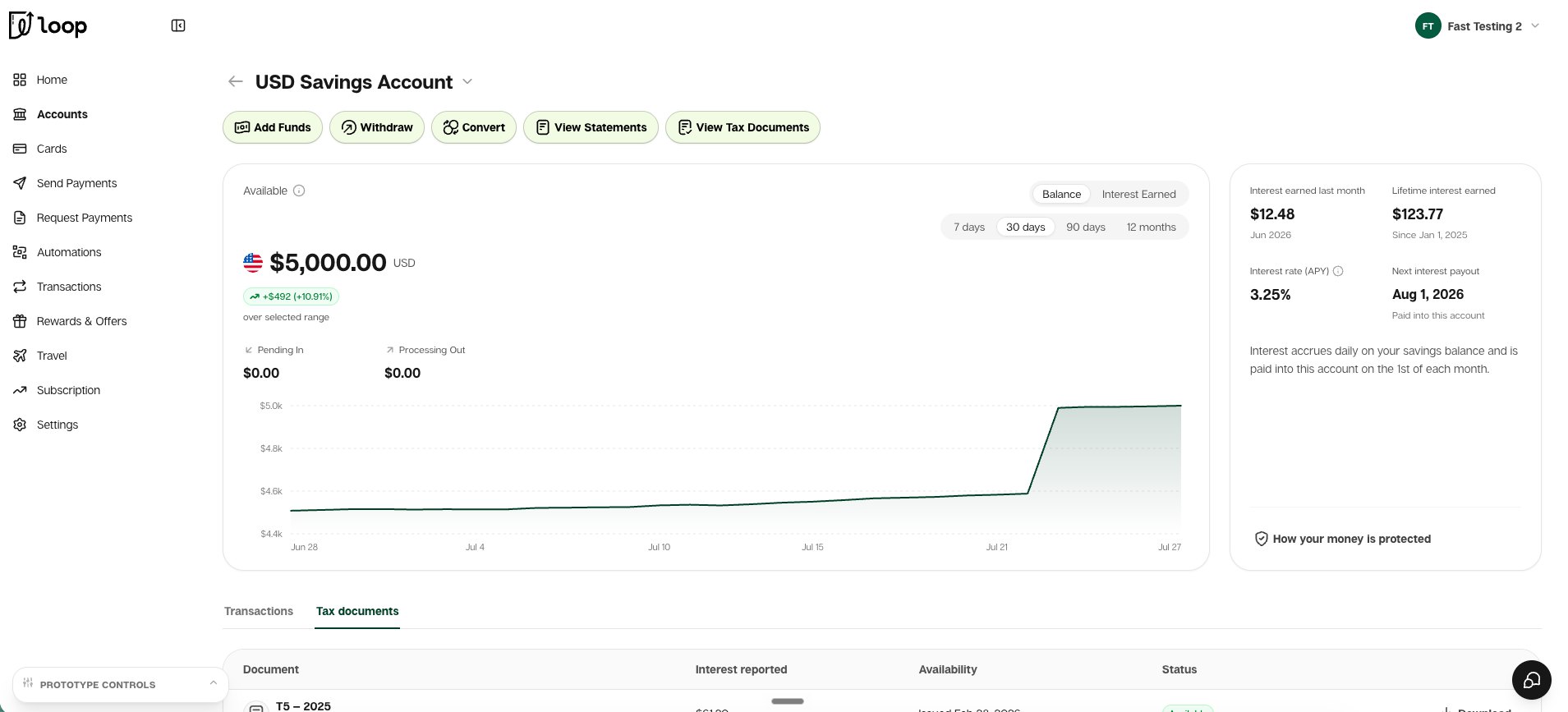 USD savings account prototype