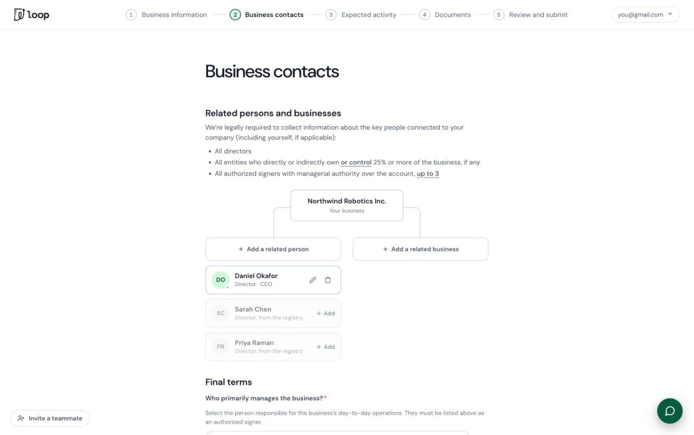 Contacts tree with a director added