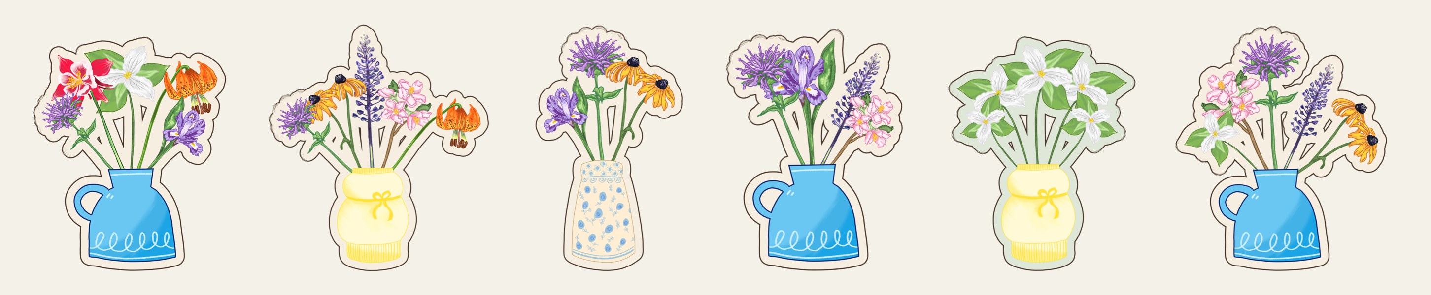 Six bouquet stickers made by hackers