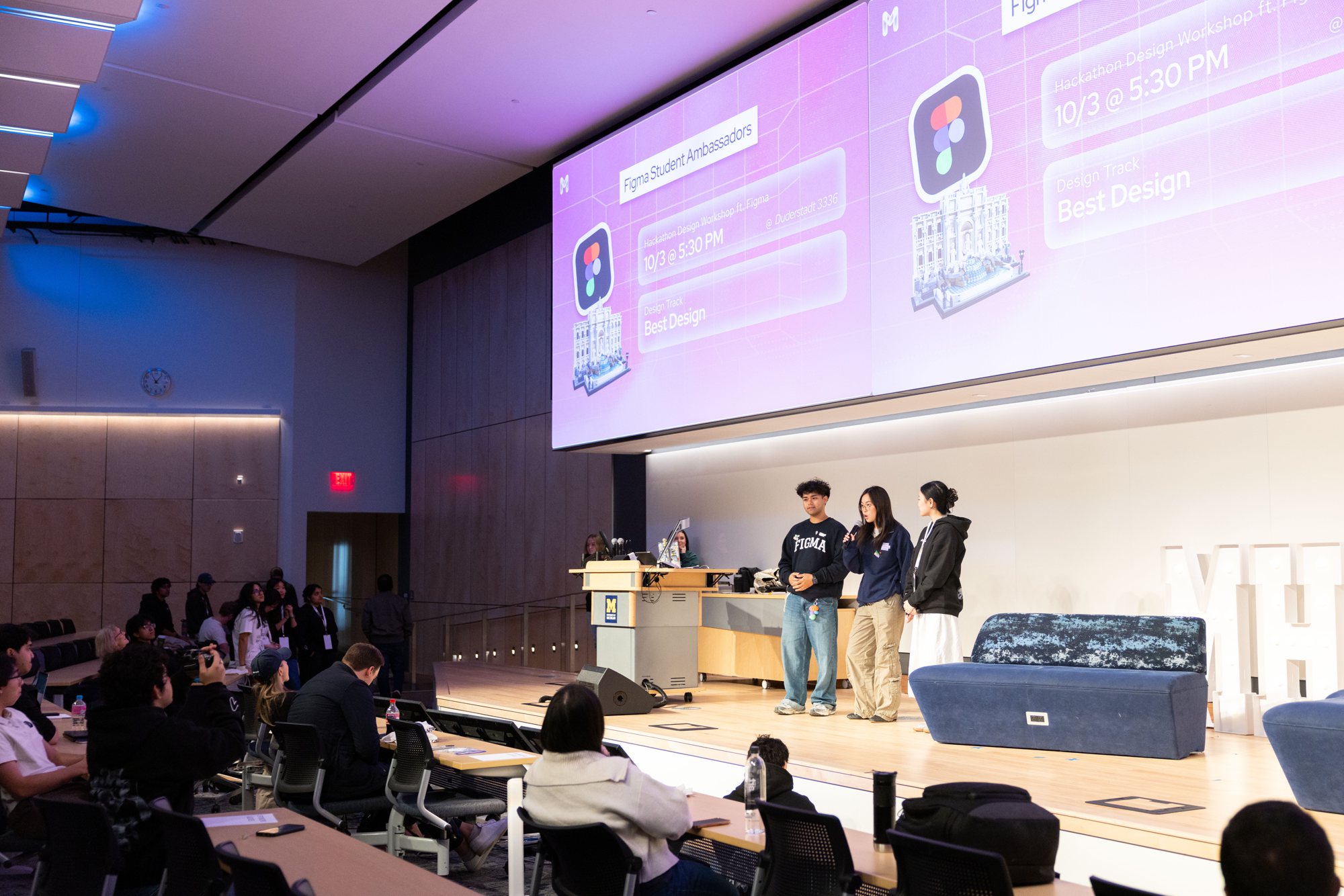 Figma Student Ambassadors presenting the Best Design track slide