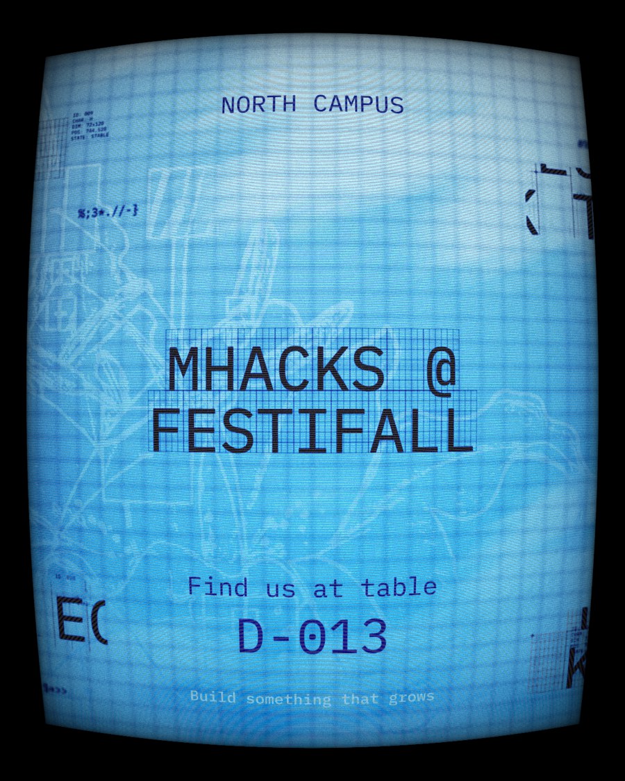 MHacks at Festifall, on a blue CRT screen